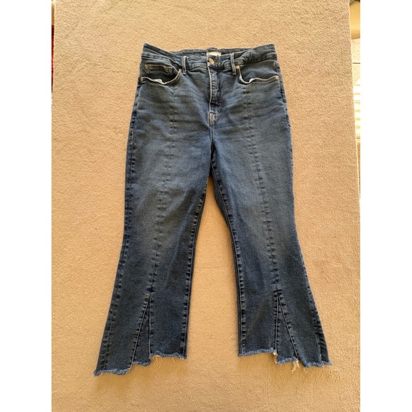 Good American Denim - Good American Distressed Flare Jeans Indigo Blue Cropped Raw Hem Women's 15 (33)